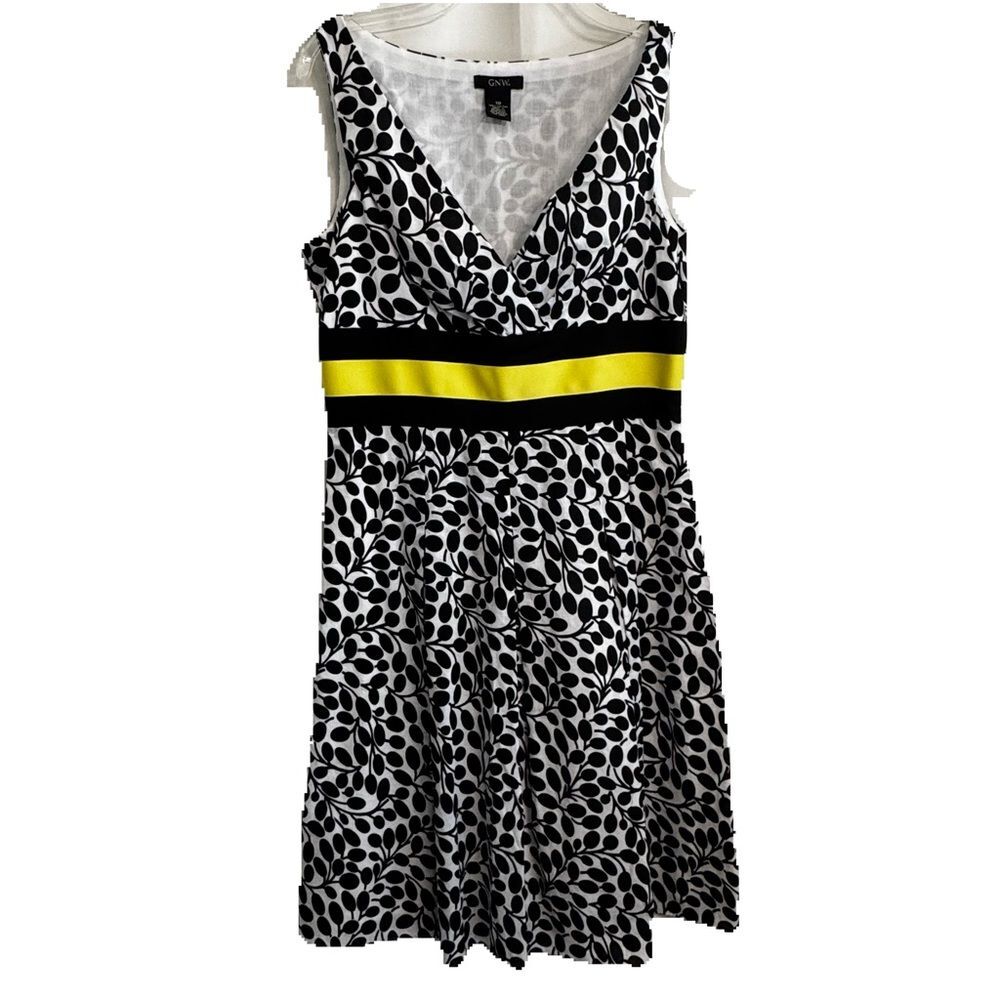 GNW Chic A-Line Sleeveless Black & White Midi Dress Side Zipper Cotton Size 10